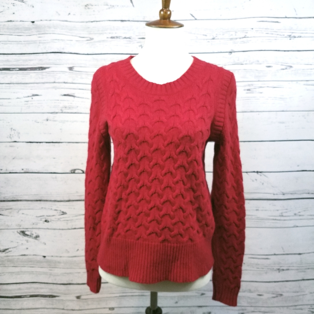 J. Crew Red Cable Knit Sweater Sz S